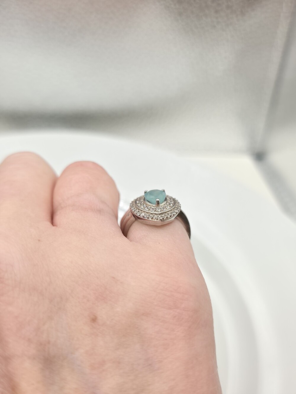 NWT Rare Grandidierite And Zircon Double Halo Ring - Picture 6 of 8